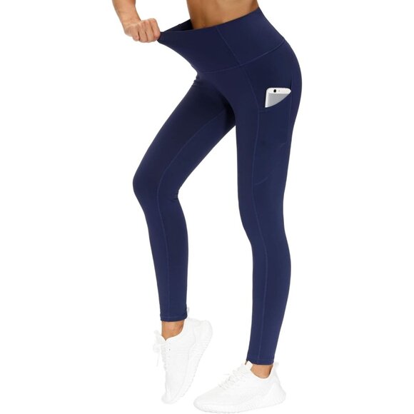 🆕Women Blue Thick High Waist Yoga Pants with Pocket Tummy Control Leggings